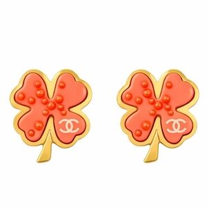 Chanel Coral Four-leaf Clover Gold-plated Earrings